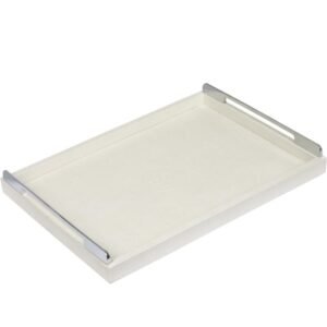 Large Serving Tray, 18 by 14 Inch, Luxury Faux Shagreen Leather Ottoman Tray with Metal Handle, Waterproof and Sturdy, for Coffee Table, Makeup, Vanity, Organizer, Decorative Tray, Ivory