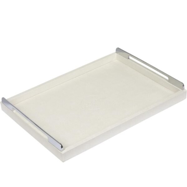 Large Serving Tray, 18 by 14 Inch, Luxury Faux Shagreen Leather Ottoman Tray with Metal Handle, Waterproof and Sturdy, for Coffee Table, Makeup, Vanity, Organizer, Decorative Tray, Ivory